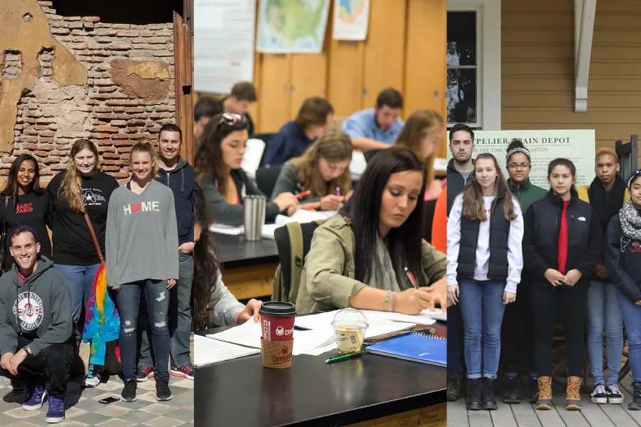 student in Argentna, students in a Columbus campus classroom and students at Montpelier